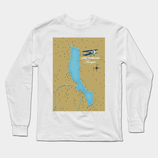 Lake Turkana Kenya Map Long Sleeve T-Shirt by nickemporium1